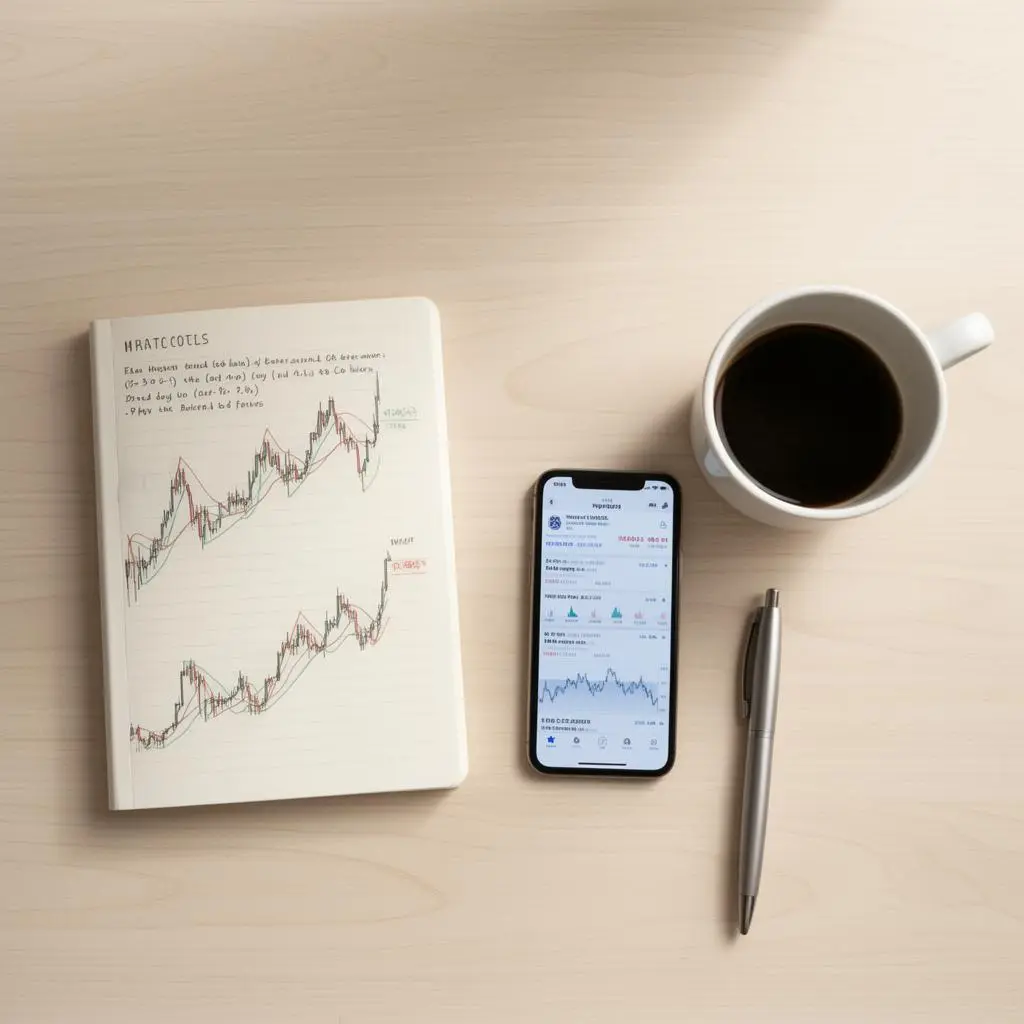 Trader desk flatlay