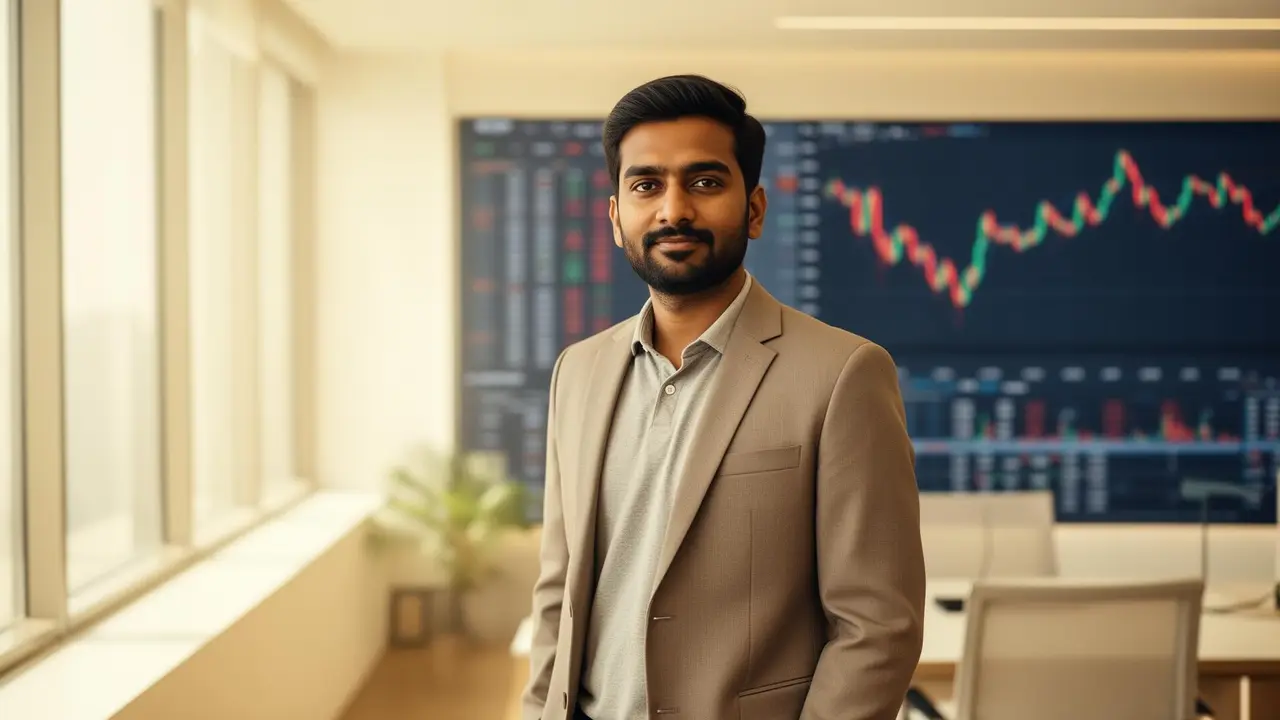 Trading mentor in office with stock charts